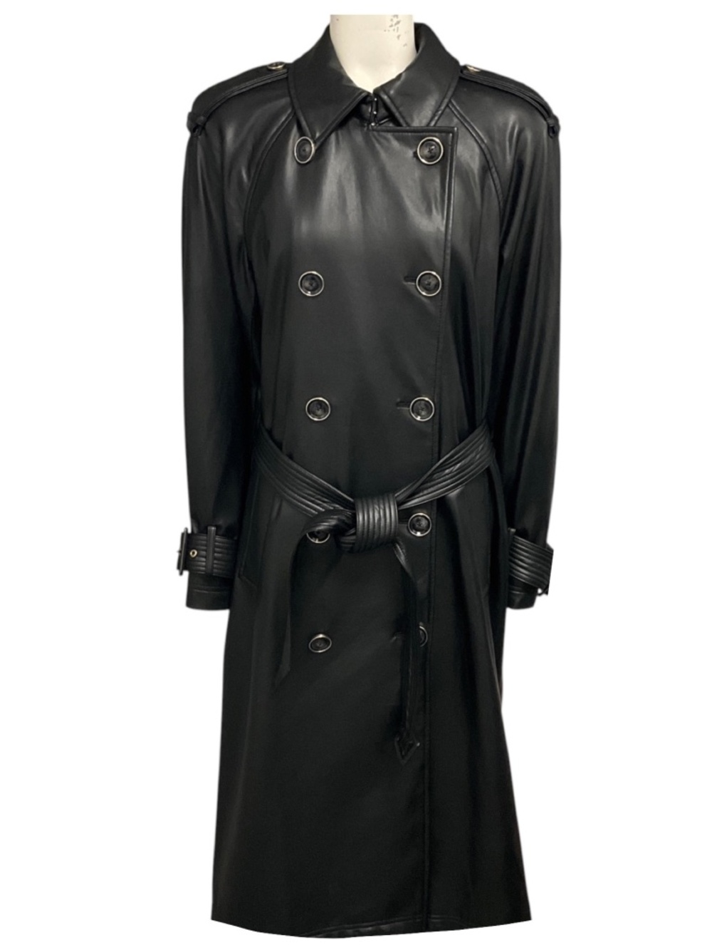 VERONICA BEARD BLACK CONNELEY VEGAN LEATHER DICKEY TRENCH COAT